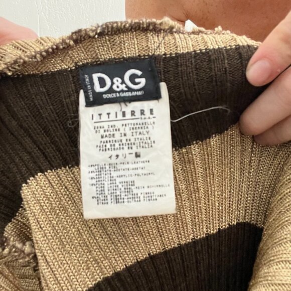 Y2K Dolce & Gabbana Knit Cowl Neck Sleeveless Leather Mini Dress - Picture 5 of 6